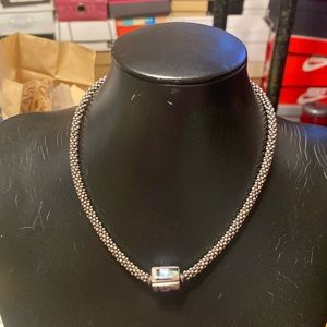 Vintage sterling silver woven beaded chain, with charm.